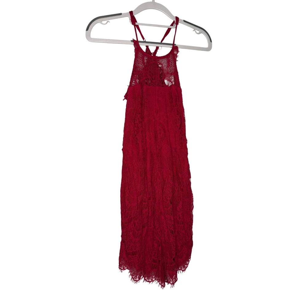 Intimately Free People red lace romper romantic sleeveless button detailed back
